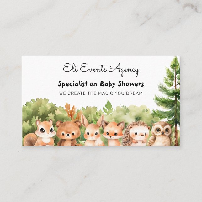Cartão De Visita Woodland Simple Cute Baby Events Agency (Frente)