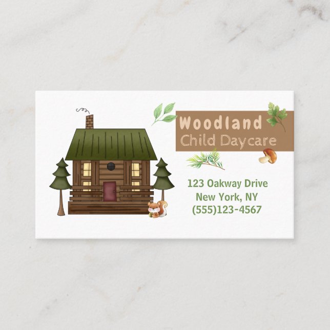 Cartão De Visita Woodland Style Cabin Child Daycare Service (Frente)