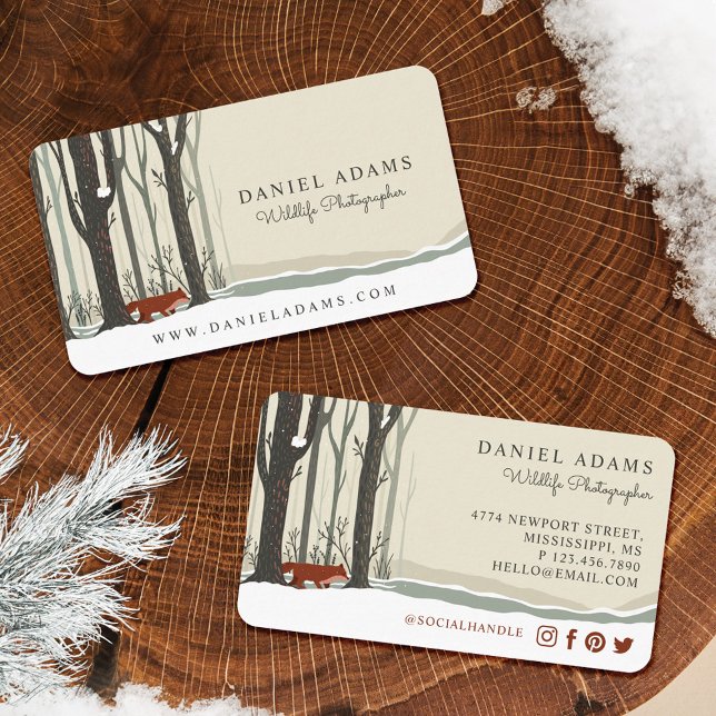 Cartão De Visita Woodland Winter Forest Fox Willife Fotógrafo (Woodland Winter Forest Fox Wildlife Photographer Business Card)