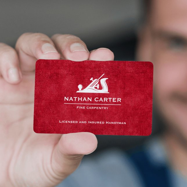 Cartão De Visita Woodworker Carpenter Jack Plane Grunge RED (Criador carregado)