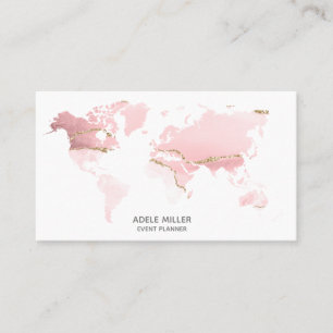 Cartão De Visita World Map Agate Pink Event Planner Viagem Blogger