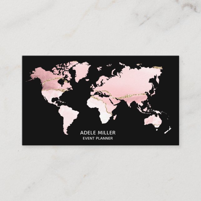 Cartão De Visita World Map Agate Pink Event Planner Viagem Blogger (Frente)