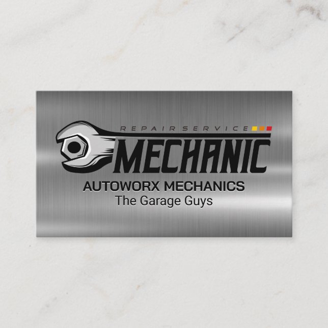 Cartão De Visita Wrench Bolt | Mecânica de garagem | Metálico (Frente)