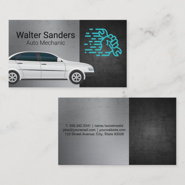 Cartão De Visita Wrench na Mão | Mecânico automático (Frente/Verso)