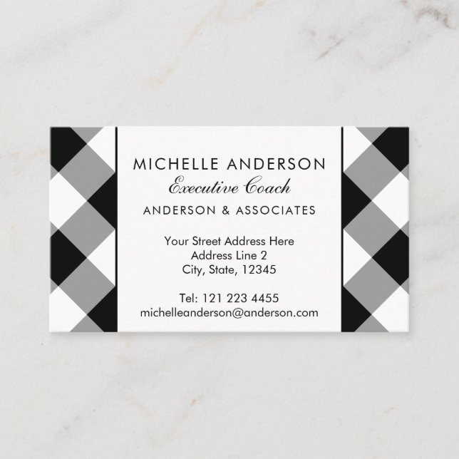 Cartão De Visita Xadrez de Buffalo - preto e branco moderno (Frente)