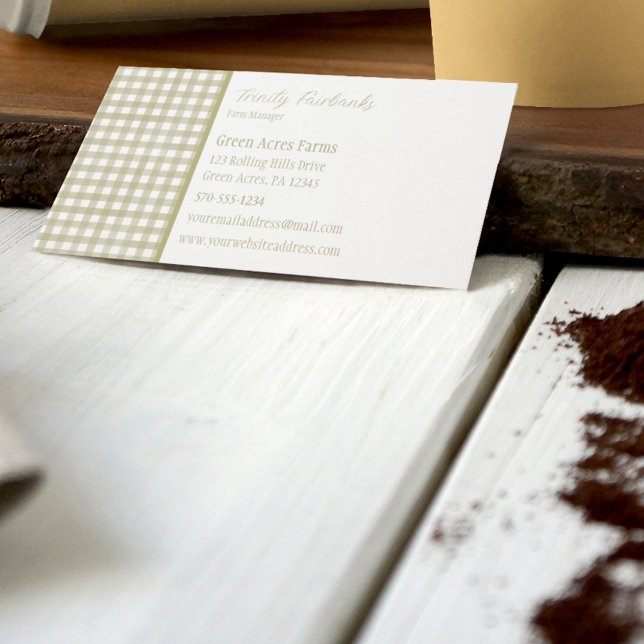 Cartão De Visita Xadrez de Sage Green Gingham (Criador carregado)