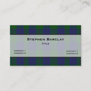 Cartão De Visita Xadrez de Tartan Barclay Verde e Azul Personalizad