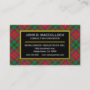 Cartão De Visita Xadrez de Tartan do Clan MacCulloch da Escócia