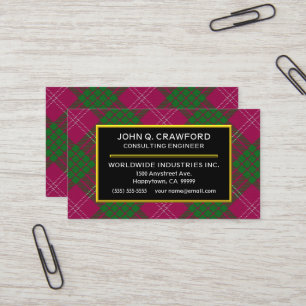 Cartão De Visita Xadrez de Tartan escocesa de Crawford do clã