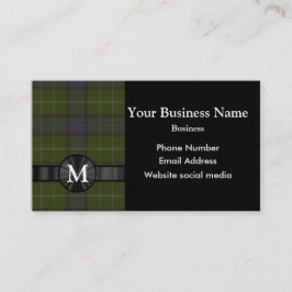 Cartão De Visita Xadrez de tartan verde Monogrammed