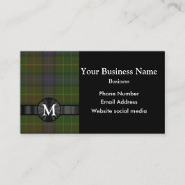 Cartão De Visita Xadrez de tartan verde Monogrammed