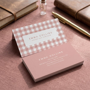Cartão De Visita Xadrez Gingham Rosa Moderno