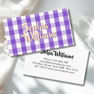 Cartão De Visita Xadrez Gingham Roxo Branco