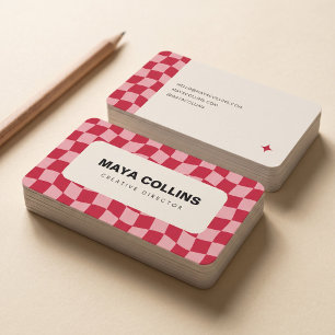 Cartão De Visita Xadrez Ondulado Rosa Vermelho da Moda