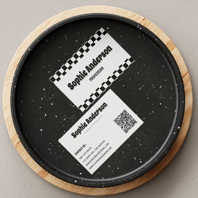 Cartão de Visita Xadrez Retrô com Código QR (Criador carregado)