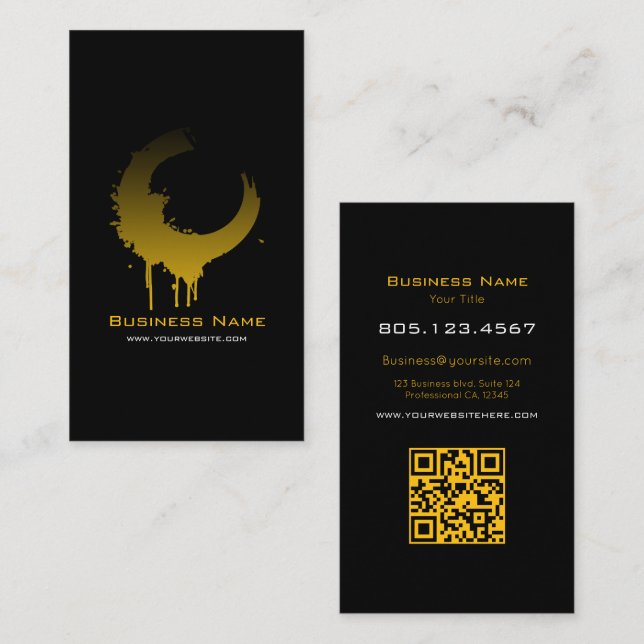 Cartão De Visita Yellow and Black Gradient Paint Swirl Design (Frente/Verso)