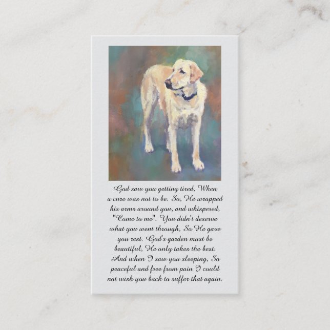 Cartão De Visita Yellow Lab Oranges Blue Memorial Sympathy Card (Frente)