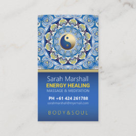 Cartão De Visita Yin Yang Energy Healing Blue Yellow Mandala