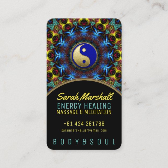 Cartão De Visita Yin Yang Energy Healing Royal Blue Dourado (Frente)