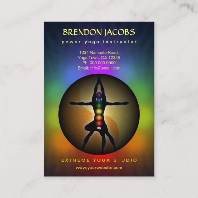 Cartão De Visita Yoga Chakras Yin Yang Pose Professora Grande Verti (Frente)