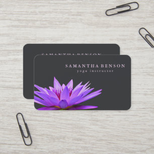 Cartão De Visita Yoga do logotipo da Cinza Elegante e da Flor de Lo