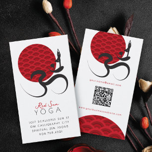 Cartão De Visita Yoga do Sol Vermelho Asiático & Caligrafia Zen Mod