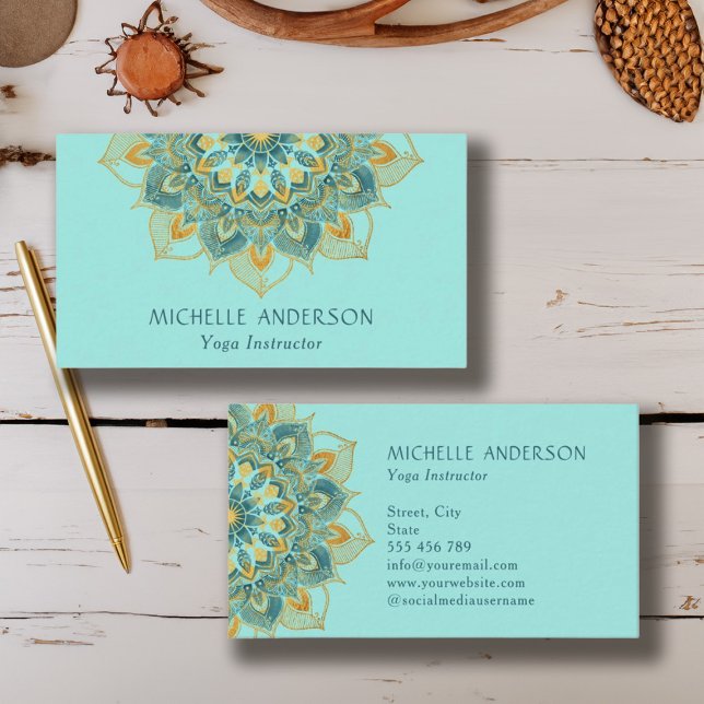 Cartão De Visita Yoga Dourada Mandala (Yoga Gold Mandala Business Card)