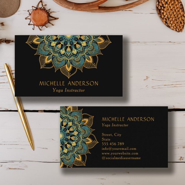 Cartão De Visita Yoga Dourada Mandala (Yoga Gold Mandala Business Card)