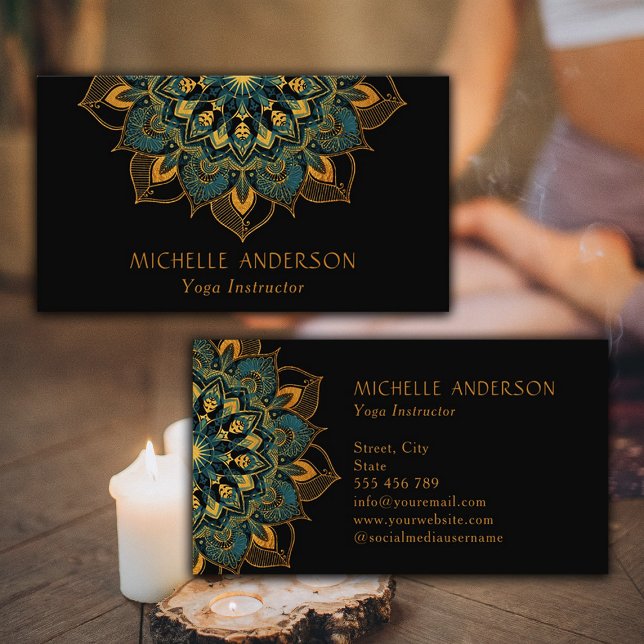 Cartão De Visita Yoga Dourada Mandala (Yoga Gold Mandala Business Card)
