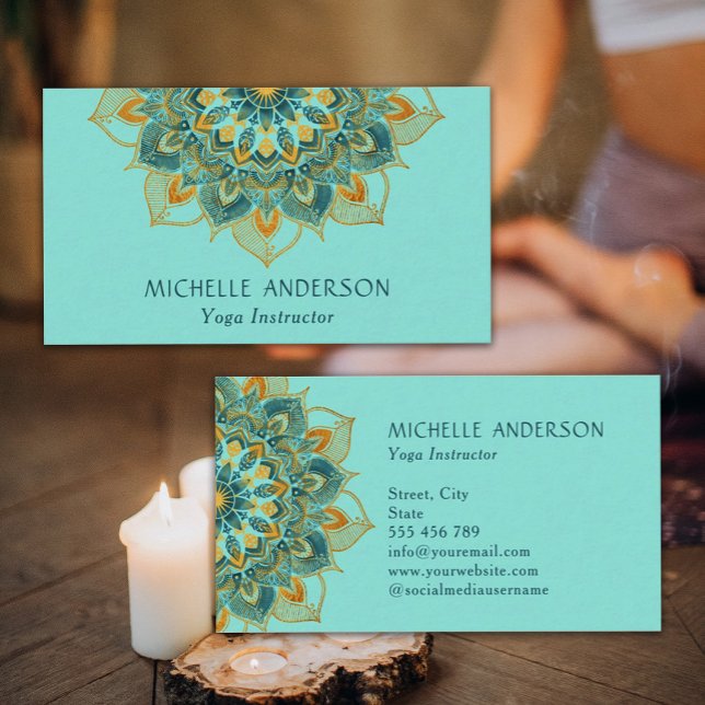 Cartão De Visita Yoga Dourada Mandala (Yoga Gold Mandala Business Card)