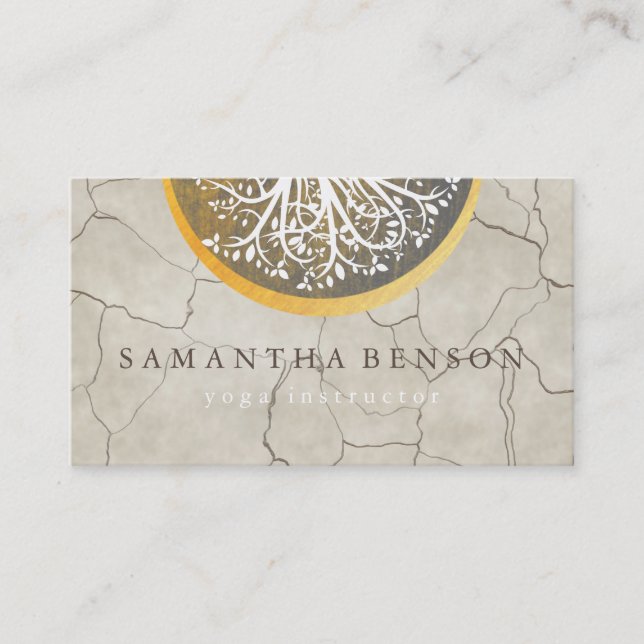 Cartão De Visita Yoga e meditação da árvore de aquarela Dourada Ele (Frente)