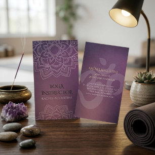 Cartão De Visita Yoga Floral Mandala Om Símbolo Purple Grung