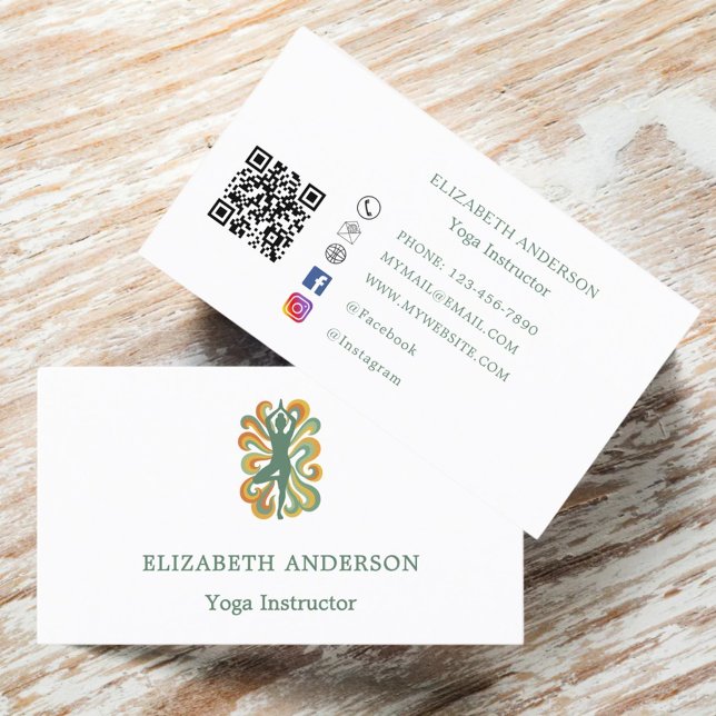 Cartão De Visita Yoga Instructor pose green retro (Criador carregado)