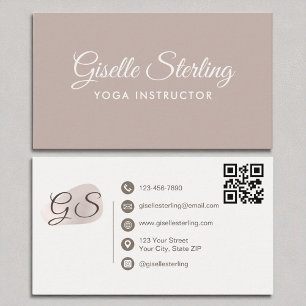 Cartão De Visita Yoga Instrutor Blush Mauve Elegant Código QR