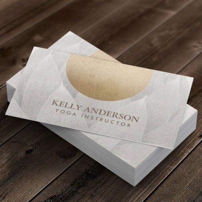 Cartão De Visita Yoga Instrutor Circle Dourado Lotus Floral Linen (Criador carregado)