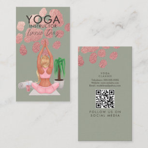 Cartão De Visita Yoga Instrutor Classes Rosa Rosa Faux Foil C