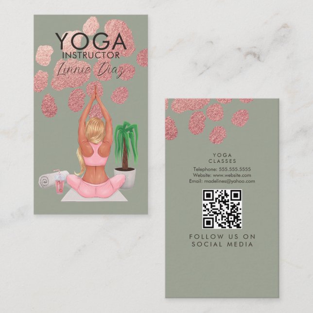 Cartão De Visita Yoga Instrutor Classes Rosa Rosa Faux Foil C (Frente/Verso)