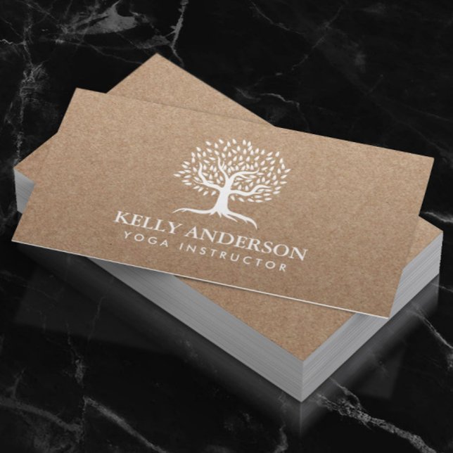 Cartão De Visita Yoga Instrutor Life Tree Rustic Kraft (Criador carregado)