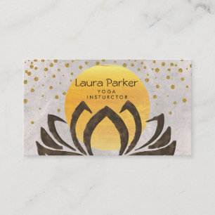Cartão De Visita Yoga Instrutor Lotus Flower Dourada Confetti