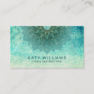 Cartão De Visita Yoga Instrutor Lotus Flower Watercolor Teal