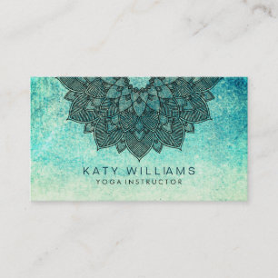 Cartão De Visita Yoga Instrutor Lotus Flower Watercolor Teal