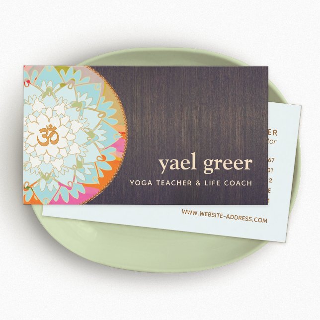 Cartão De Visita Yoga Instrutor OM Símbolo Lotus Mandala Art (Criador carregado)