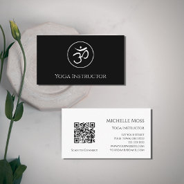 Cartão De Visita Yoga Instrutor Om Símbolo QR código Preto Branco