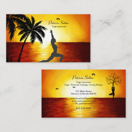 Cartão De Visita Yoga Instrutor Palm Trees Ocean Sunset Silhouette