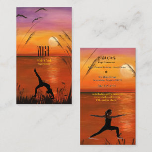 Cartão De Visita Yoga Instrutor Silhouette Pose Sunset