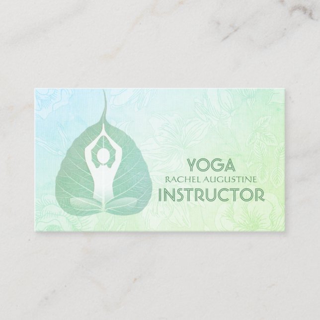 Cartão De Visita Yoga Instrutor Studio Meditação Pose Bodhi Leaf (Frente)