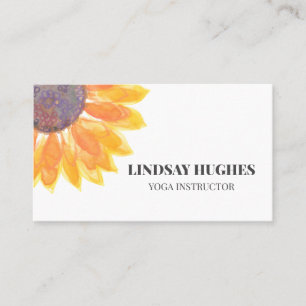 Cartão De Visita Yoga Instrutor Yellow Watercolor Sunflower 
