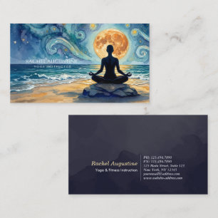 Cartão De Visita Yoga Meditação Céu Noturno Estrelado Lua Praia Oce