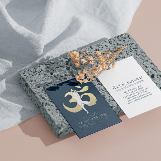 Cartão De Visita Yoga Meditation Instrutor Tree Pose Dourada OM Sin (Criador carregado)