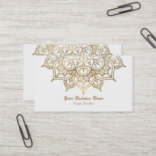 Cartão De Visita Yoga Moderna do Clássico Branco de Mandala Dourado